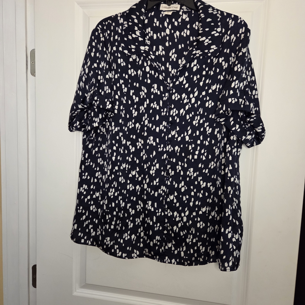 Coldwater Creek Navy and Cream Button Down Blouse Sz  1X  Preloved